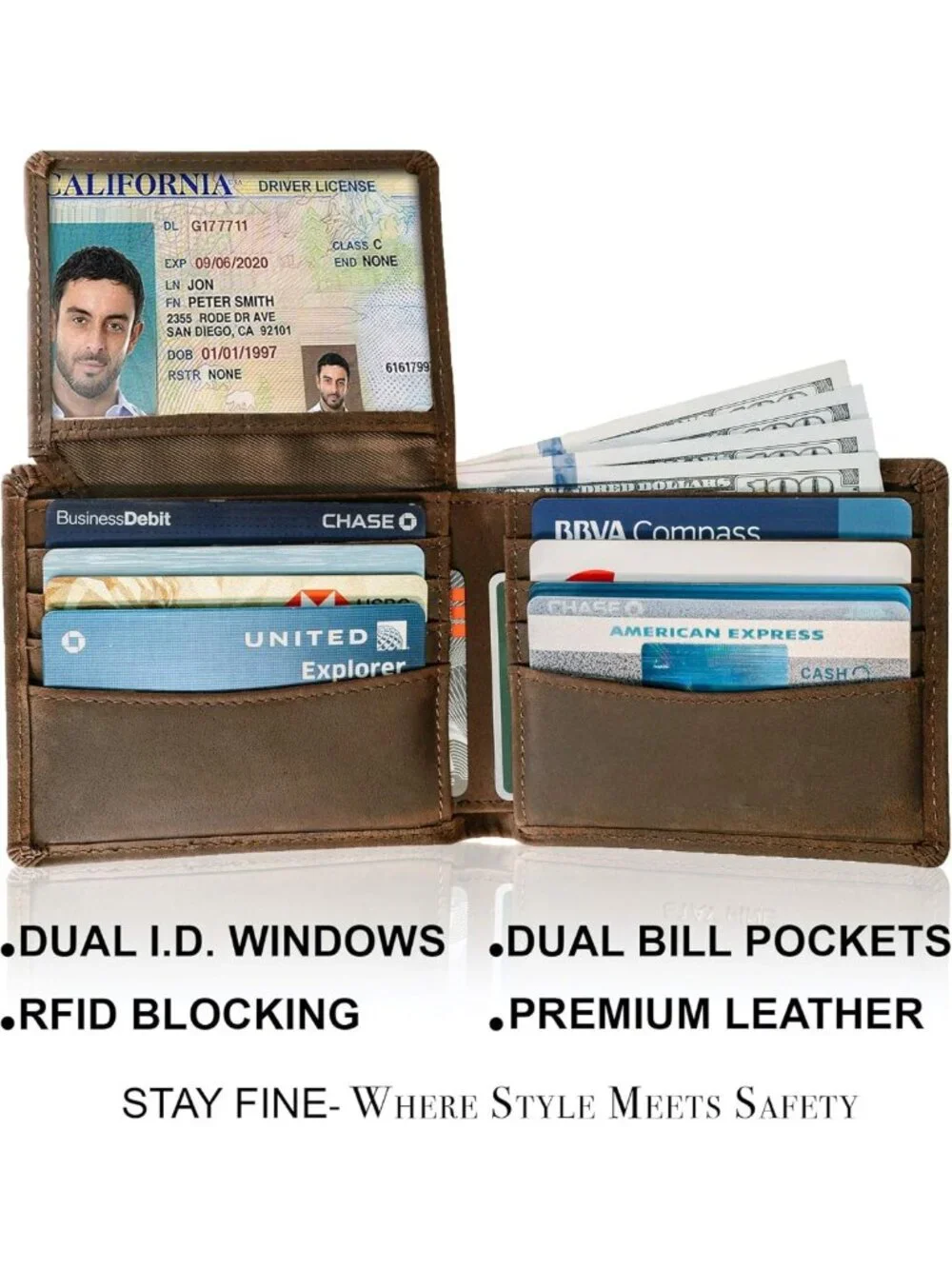RFID Blocking Leather Bifold Wallet for Men | Slim Design, Extra Capacity, 2 ID